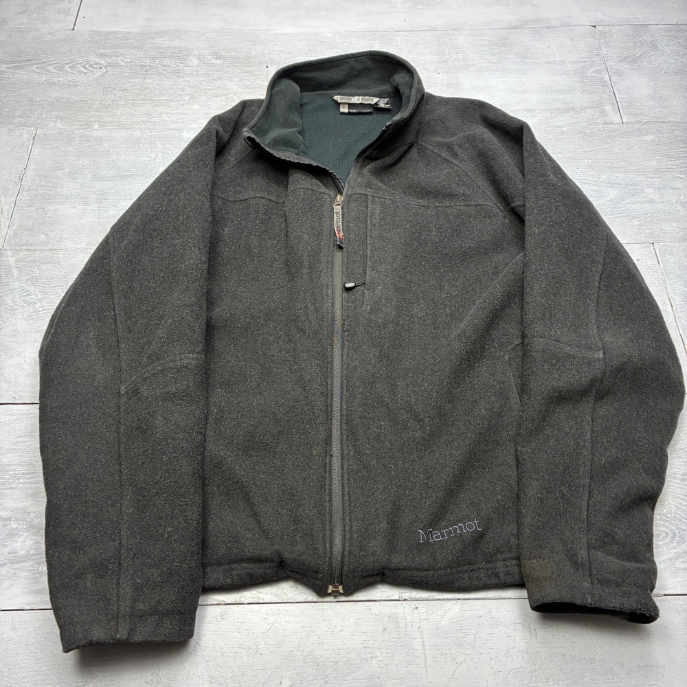 Marmot Fleece Jacket Mens XL Gray Wool Blend Full Zip Mesh Lined Outdoor Hiking